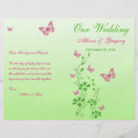 Pink, Green Butterfly Floral Wedding Program Flyer