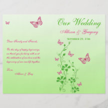 Pink, Green Butterfly Floral Wedding Program Flyer