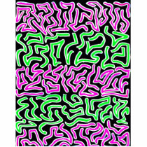 Pink Green doodle shapes on black background