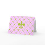 Pink & Green Fleur de Lis Pattern Greeting Card