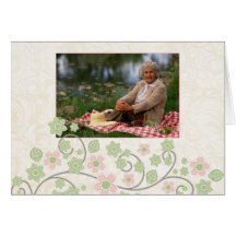 Pink green floral in memoriam photo folded card