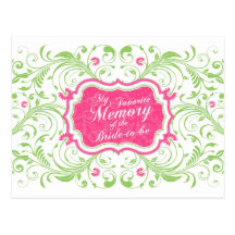 Pink Green Floral Memory Card for the Bride Postcards