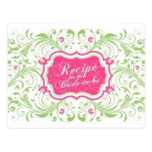 Pink Green Floral Recipe Card for the Bride Post Cards