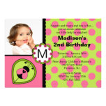 Pink & Green Ladybug Photo Birthday Invitation