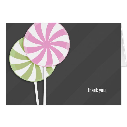 Pink & Green Lollipops Thank You Note Card