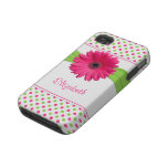 Pink Green Polka Dot Gerbera Daisy iPhone 4 Case casemate cases