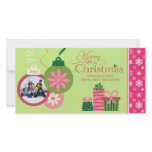 Pink green whimsical ornaments christmas photocard custom photo card