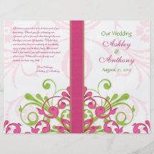 Pink Green White Abstract Floral Wedding Program Flyer Design