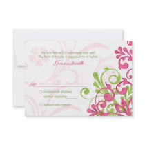 Pink Green White Abstract Floral Wedding RSVP Card Personalized Announcement
