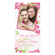 Pink, Green, White Floral Photo Save the Date Custom Photo Card