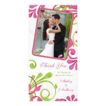 Pink, Green, White Floral Wedding Thank You Picture Card