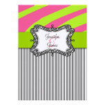 Pink Green Zebra Stripes Wedding Invitation