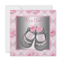 Pink Grey Baby Shoes Pink Grey Baby Girl Shower Custom Invites