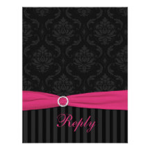 Pink Grey Black Damask Stripes Scrolls Reply Card Invites