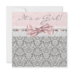 Pink Grey Damask Pink Grey Baby Girl Shower invitations
