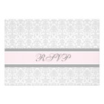 Pink Grey Damask RSVP Wedding Card Custom Invites