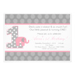 Pink Grey Elephant Birthday Invitation