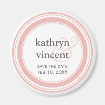 Pink grey medallion ampersand circle save the date fridge magnet