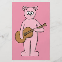 Pink Guitarist Bear Cartoon. Custom Flyer