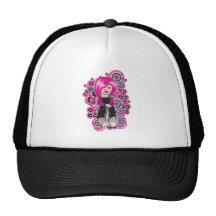 pink hair punk emo girl vector art mesh hats