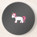 Pink hair unicorn black background coasters