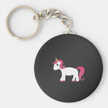 Pink hair unicorn black background keychain