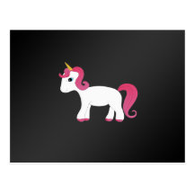 Pink hair unicorn black background postcard
