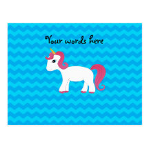 Pink hair unicorn blue chevrons post card