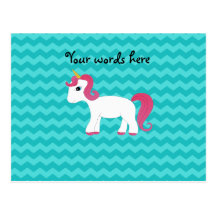 Pink hair unicorn turquoise chevrons postcards