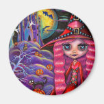 Pink Halloween Witch Magnet