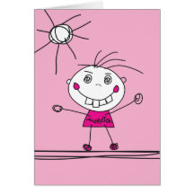 pink happy monster enjoys sunshine card