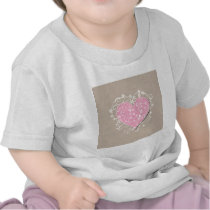Pink heart and cream florals on beige wedding t shirts
