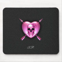Pink Heart and Skull Mouse Pad