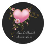 Pink Heart Black Wedding Favour Label Stickers
