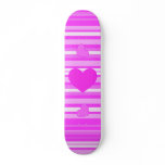 Pink Heart on Stripes Skateboard