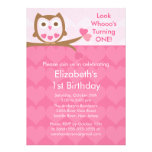 Pink Heart Owl Kids Birthday Invitation