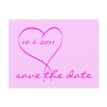 Pink heart save the date postcard