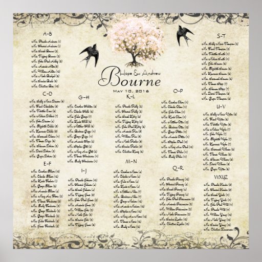 Pink Heart Tree- 100 to 150 guests - alphabetical Poster