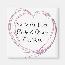 Pink Heart Wedding Save the Date Magnet
