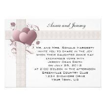 Pink Hearts Swirls Wedding Invitation