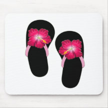 Pink Hibiscus Flip Flops Mouse Pad