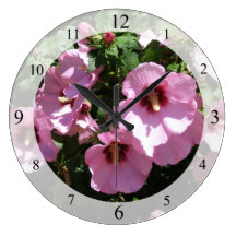 Pink Hibiscus Flowers Clock