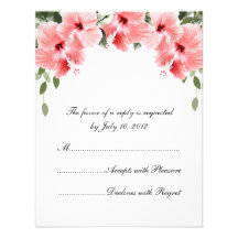 Pink Hibiscus Wedding RSVP Cards Personalised Invitation