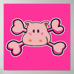 pink hippo Skull pink Crossbones Print