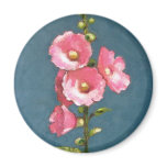 PINK HOLLYHOCKS IN OIL PASTEL MAGNETS