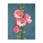 PINK HOLLYHOCKS IN OIL PASTEL POST CARDS