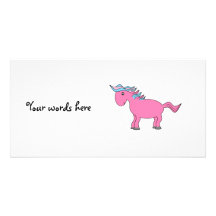 Pink horse with blue pink mane custom photo card
