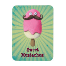 Pink Ice Cream with Moustaches Flexible Magnet