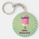 Pink Ice Cream with Moustaches Key Chains