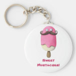 Pink Ice Cream with Moustaches Keychain